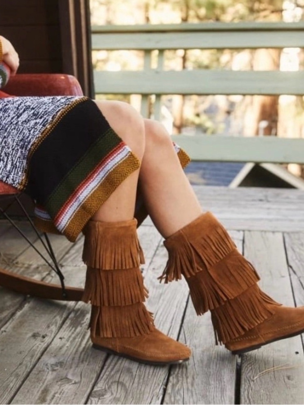 Minnetonka Triple Fringe Suede Boots - Brown